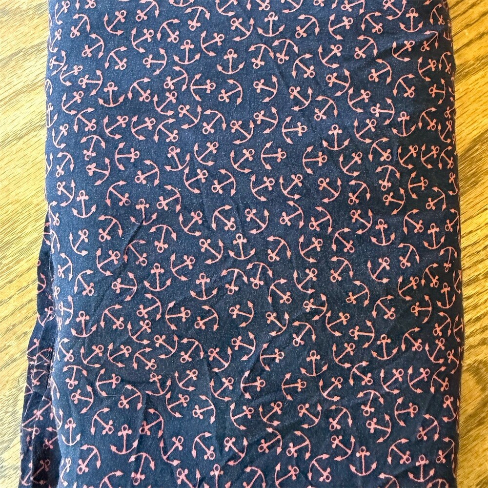 LOFT Blouse Womens XL Navy Blue Pink Anchor Print Split V-Neck Long Sleeve - Picture 5 of 5